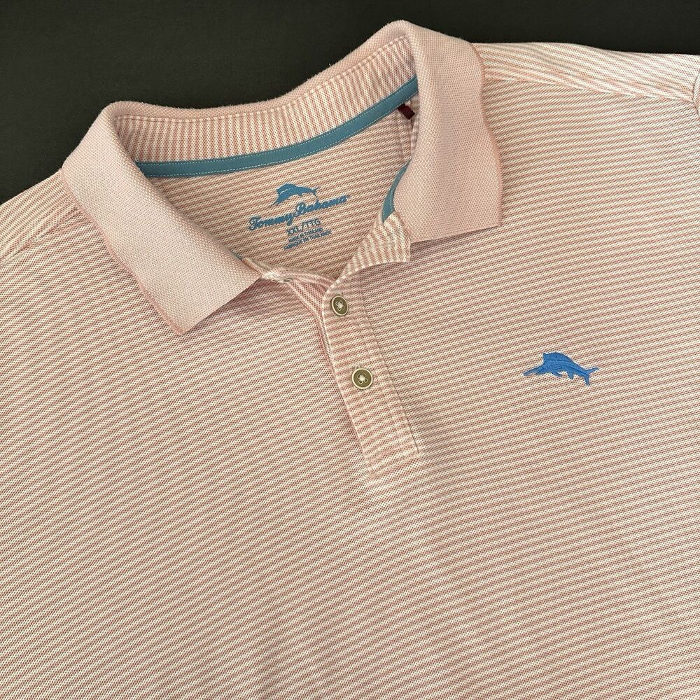 Tommy Bahama Men's Pacific Shore Stripe Polo Shirt - Light Pink - Size XXL